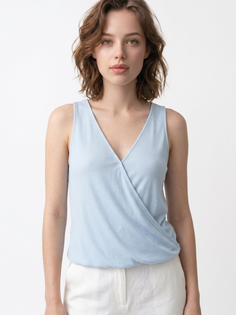 EXPRESS | Light Blue Sleeveless Surplice Ribbed Knit Top Women’s Size Small
